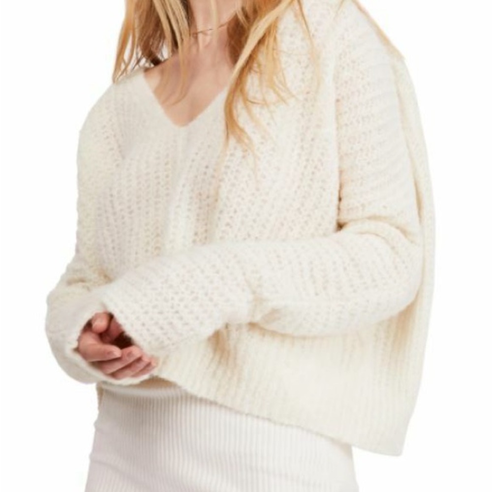 Free People Cozy Cream Knit Sweater